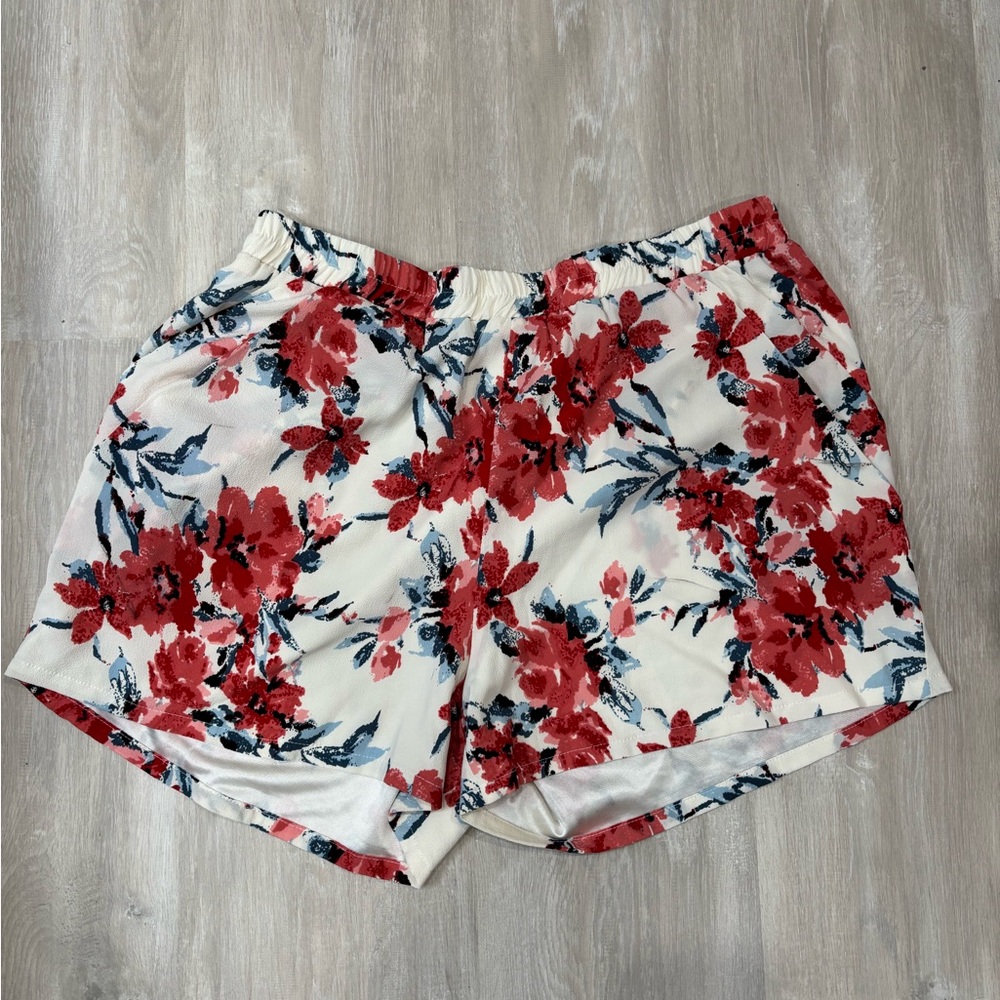 bishop + young High Waist Floral Shorts - Red and White